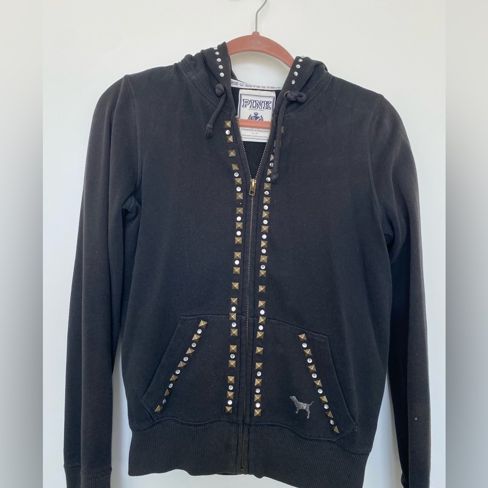 PINK zip up black jacket